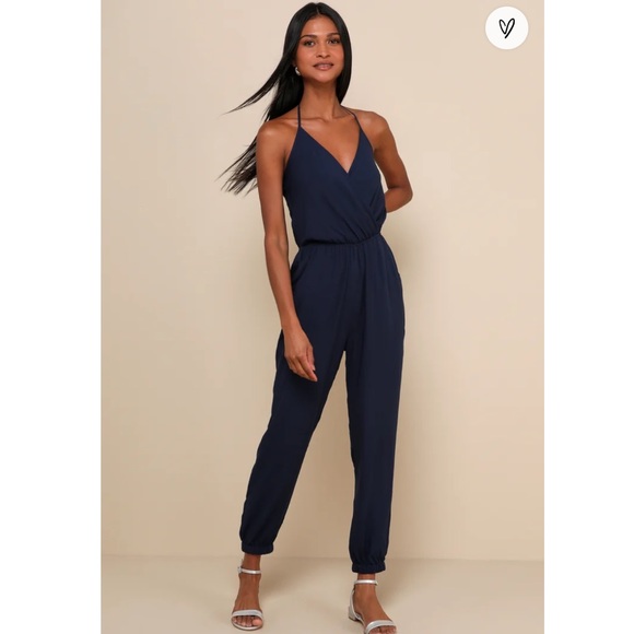 Lulus Pants - Lulus learning to fly navy blue halter jumpsuit size large